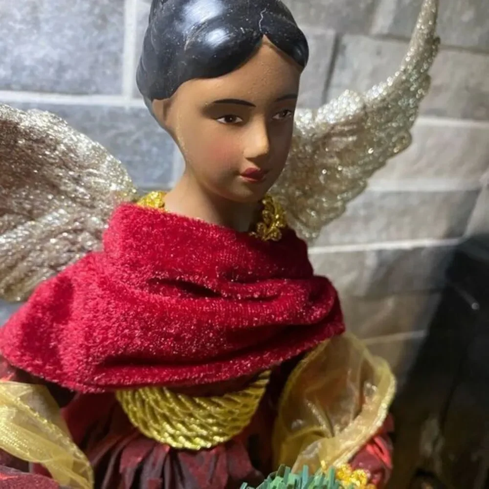 17” Dark Skin Red Velvet Robe‎ Christmas Tree Topper / Figurine